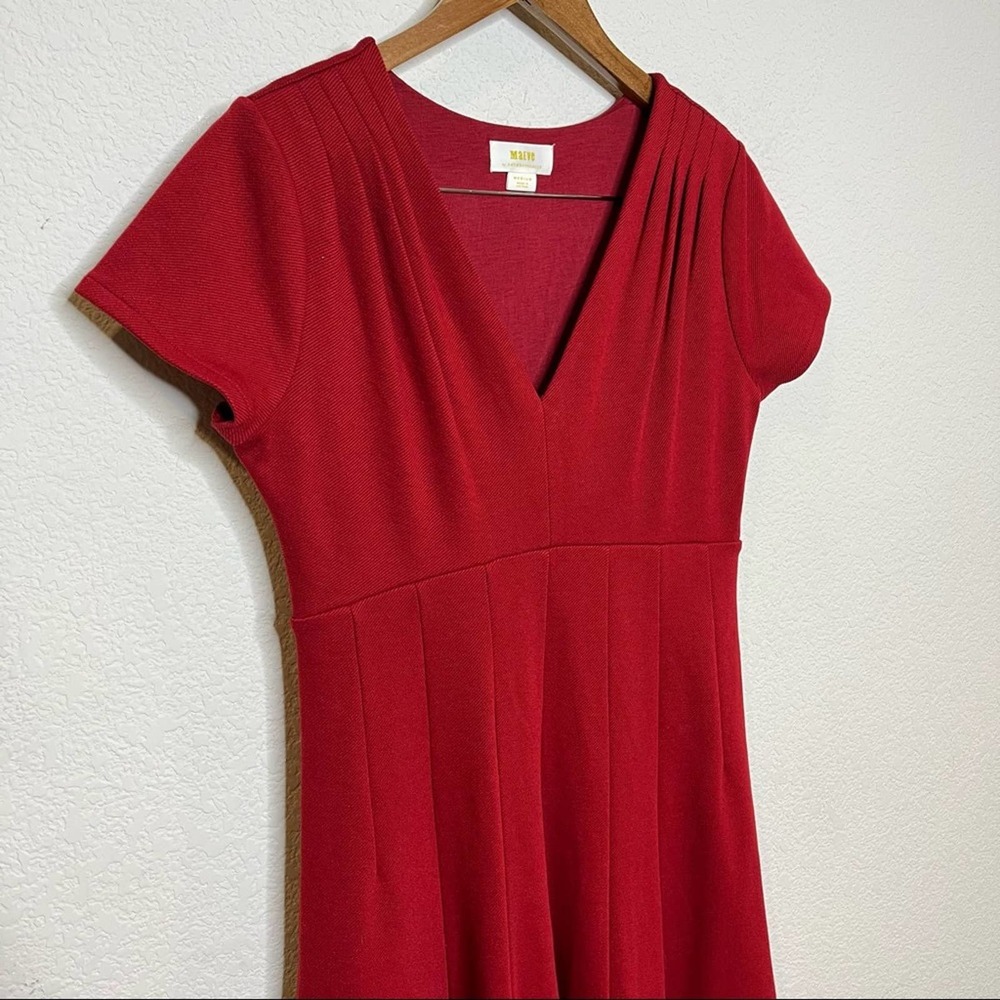 EUC Anthropologie Maeve Red V-Neck Short Sleeve Fit-and-Flare Dress in Medium - Picture 5 of 11